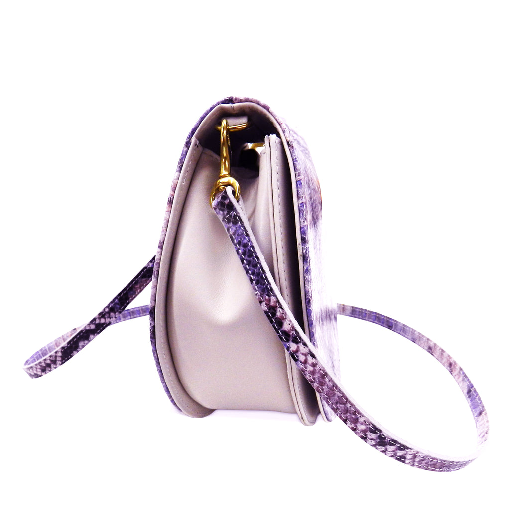 Sierra Saddle Crossbody in Lavender Snake Leather