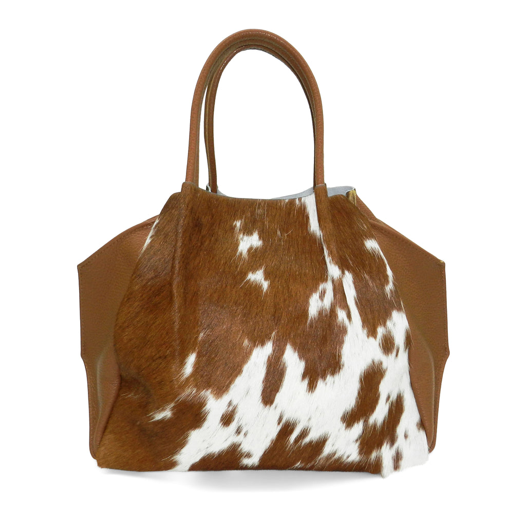 uddanne Vugge Dag zoe tote in natural brown haircalf & cognac pebble leather – oliveve