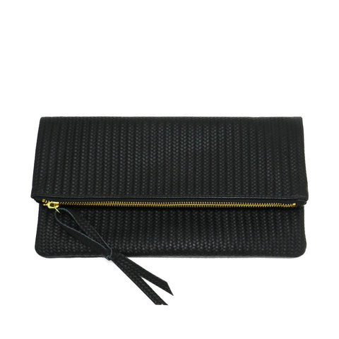anastasia clutch in black woven leather