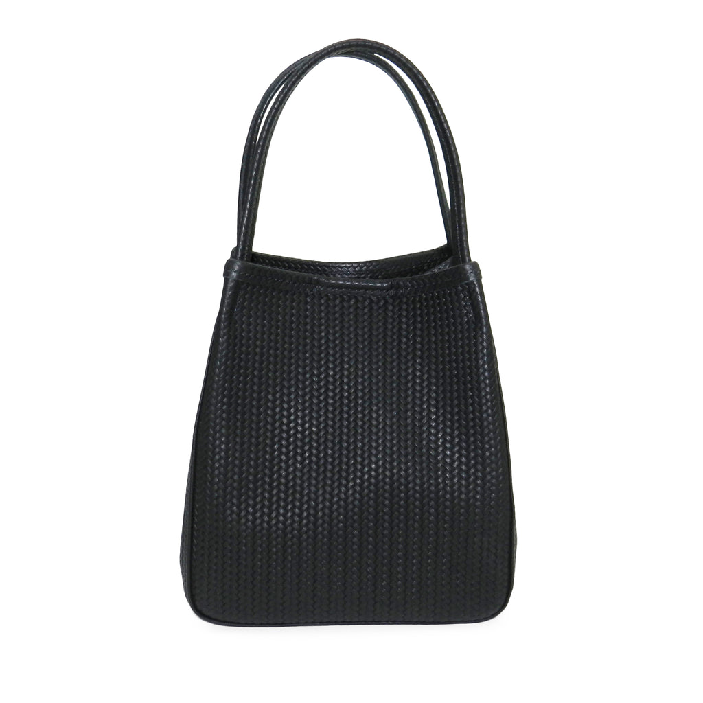 harper top handle in black woven leather