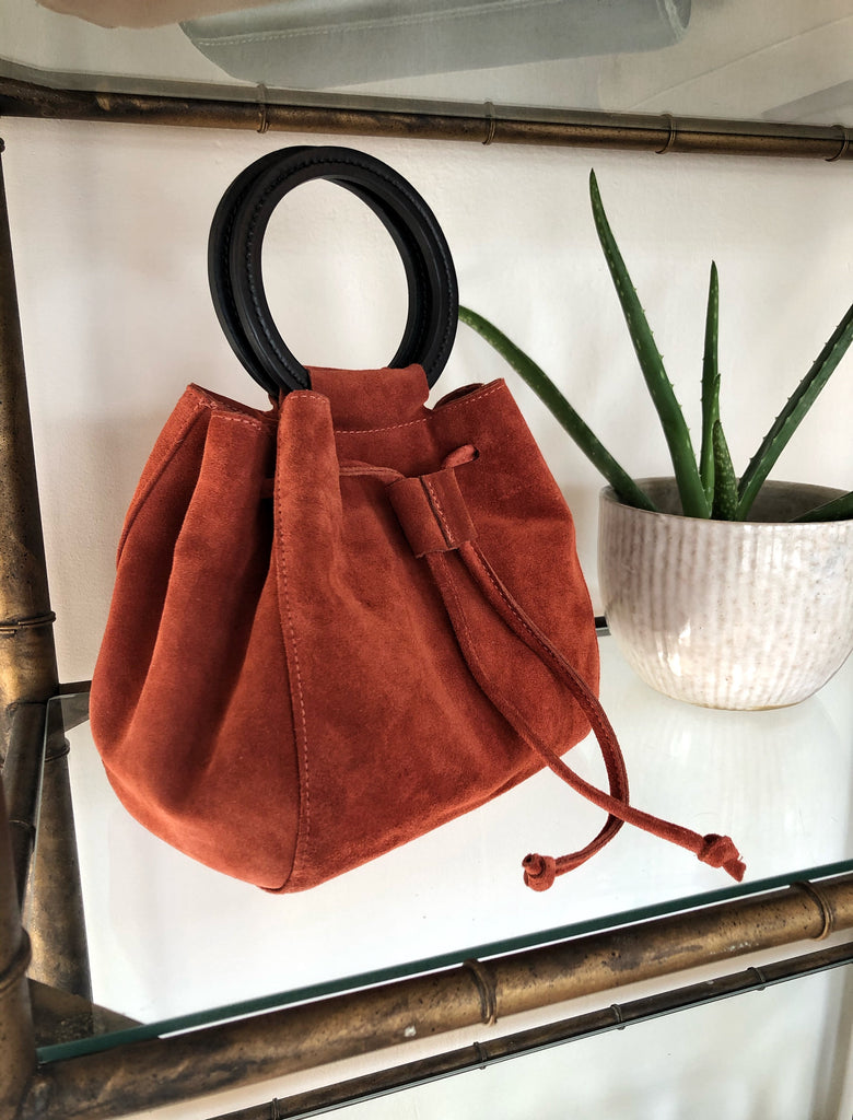 Carmella Drawstring in Rust Cowsuede Leather