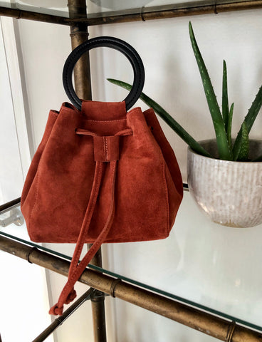 Carmella Drawstring in Rust Cowsuede Leather