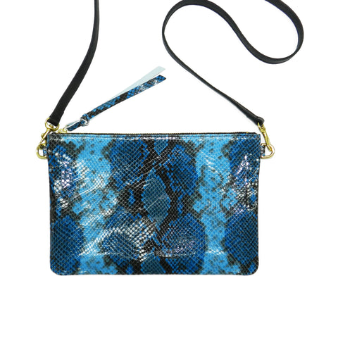 queenie crossbody in blue python leather