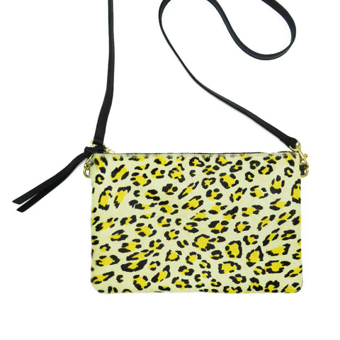 queenie crossbody in citron leopard haircalf