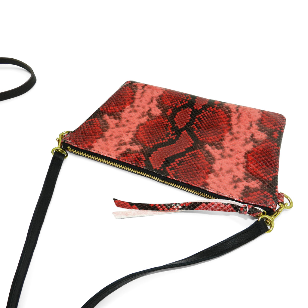 queenie crossbody in red python leather
