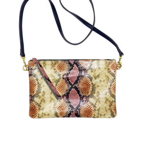 queenie crossbody in desert rose python leather